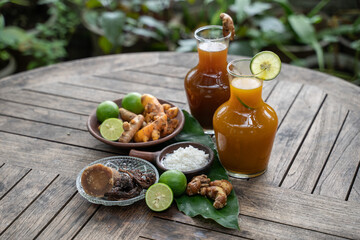 Herbal beras kencur and kunir asam are traditional Javanese heritage drinks