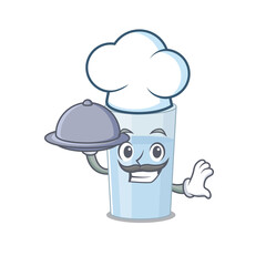 mascot design of glass of water chef serving food on tray