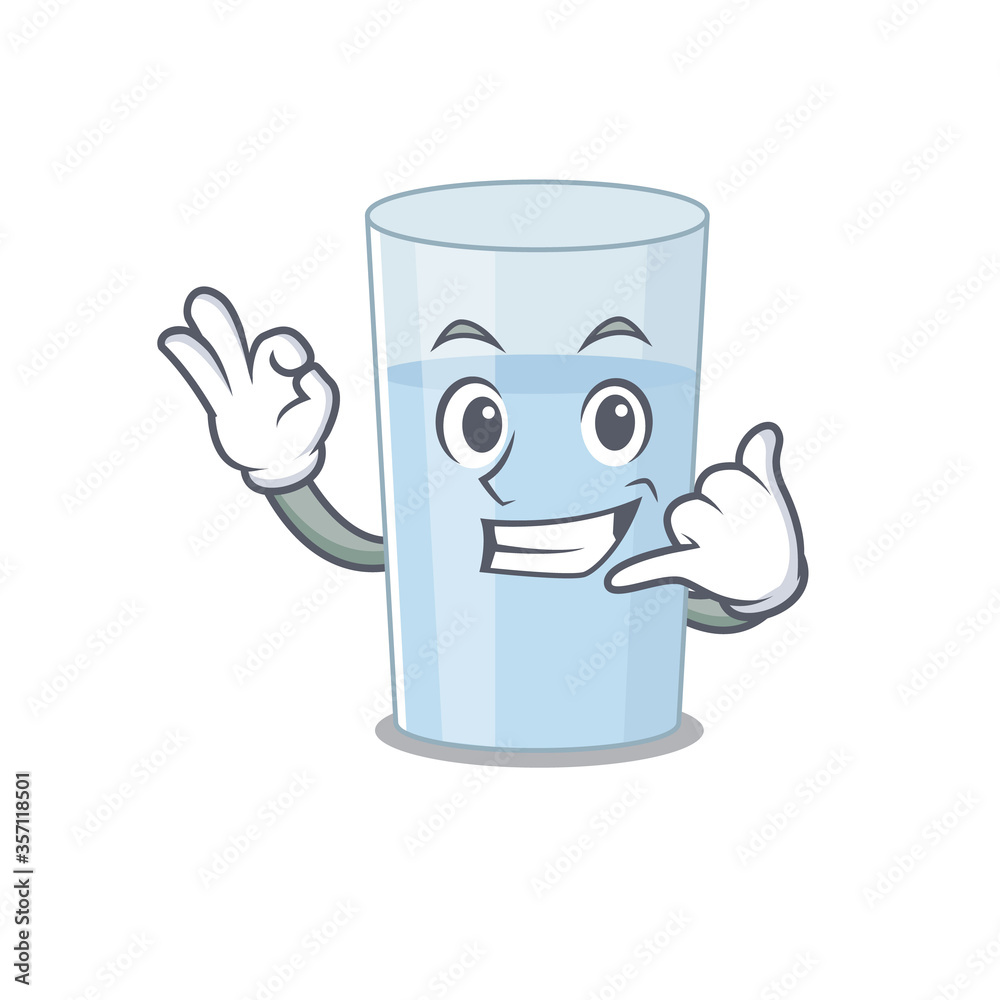 Sticker Caricature design of glass of water showing call me funny gesture