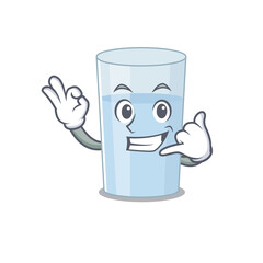 Caricature design of glass of water showing call me funny gesture
