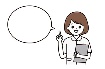 カルテを持ち指差しをする看護師