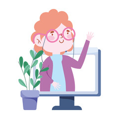 online education, teacher computer video lesson website homework cartoon