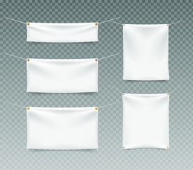 Textile Banners with Folds on White Background . Isolated Vector Elements 