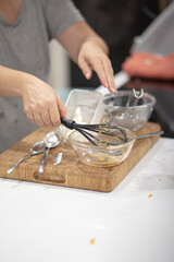 Cooking on a domestic kitchen with utensils and cutlery