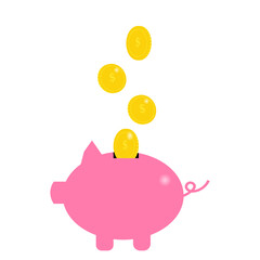 Pig piggy bank and gold coins. Saving money