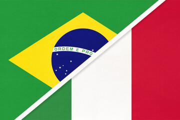 Brazil and Italy or Italian Republic, symbol of national flags from textile. Championship between two countries.