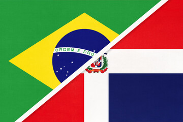 Brazil and Dominican Republic, symbol of two national flags from textile. Championship between two American countries.