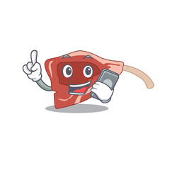 Lamb chop caricature character speaking with friends on phone