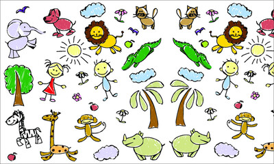 Obraz premium set of funny cartoon animals child zoo