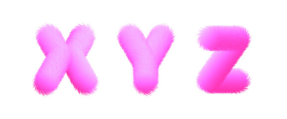 Set of High Quality 3D Shaggy Letter X Y Z on White Background . Isolated Vector Element