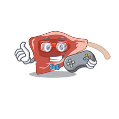 Mascot design style of lamb chop gamer playing with controller