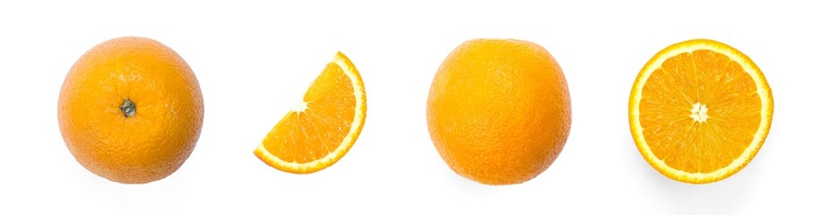 A set of sliced oranges. Close up. Isolated on a white background