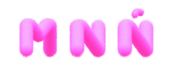 Set of High Quality 3D Shaggy Letter M N Ñ on White Background . Isolated Vector Element