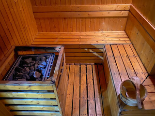 Classic sauna room in the spa and gym