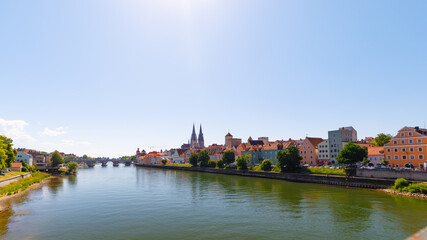 Fototapeta na wymiar Cityscape of Regensburg with river danube