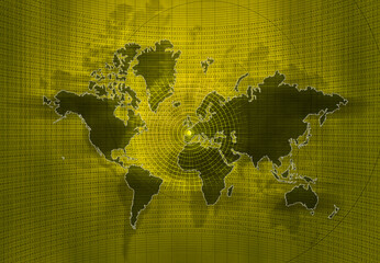 World map in yellow-gold shades for background