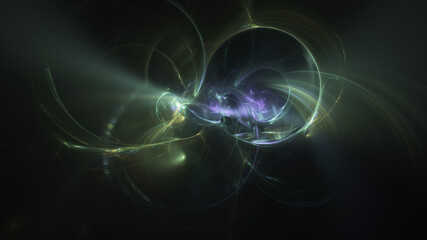 Abstract colorful blue and green glowing shapes. Fantasy light background. Digital fractal art. 3d rendering.