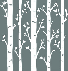 Birch grove background for your design. Vector birch or aspen trees with leaves. Set of laser cut simple trees. Pattern suitable for laser cutting or print.