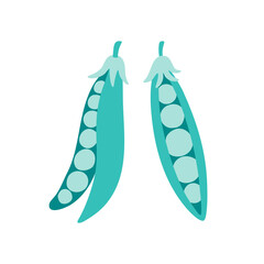 Set of organic green peas vegetable. Hand drawn vector illustration in flat cartoon style isolated on white background.