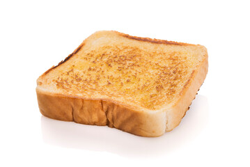 Bread toast slice with butter isolated on white.