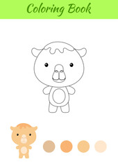 Coloring page happy little baby camel. Coloring book for kids. Educational activity for preschool years kids and toddlers with cute animal. Flat cartoon colorful vector illustration