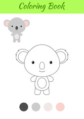 Coloring page happy little baby koala. Coloring book for kids. Educational activity for preschool years kids and toddlers with cute animal. Flat cartoon colorful vector illustration