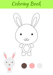 Coloring page happy little baby rabbit. Coloring book for kids. Educational activity for preschool years kids and toddlers with cute animal. Flat cartoon colorful vector illustration