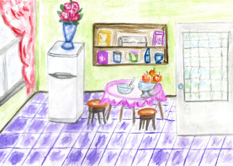 Fototapeta premium Kitchen colored sketch