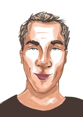 hand drawn portrait of young handsome man with blue eyes isolated on white