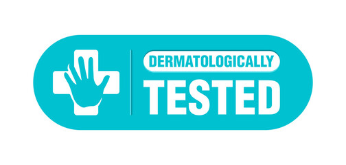 Dermatologically tested stamp - horizontal rounded badge for cover label of bodycare and skincare cosmetics