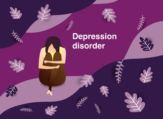 The woman who sat alone on the ground felt sorrowful and leaves blown. Mental disorder or illness. Flat cartoon vector illustration.