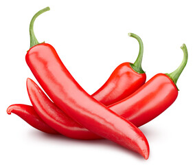 Red hot natural chili pepper clipping path. Fresh red peppers isolated on white background. Fresh organic fruit. Professional studio macro shooting