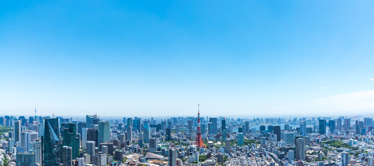 (東京都-風景パノラマ)青空と芝公園側風景