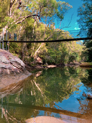 Swinging bridge across the river