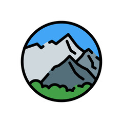 mountain and trees icon isolated on white background. vector illustration in filled line style. EPS 10