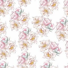 Flowers pattern seamless peonies on a white background. for fabrics and textiles