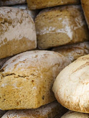 Many rustic fresh bread loaves