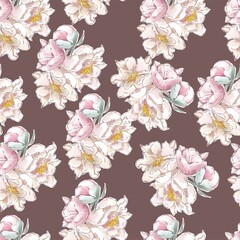 Flowers pattern seamless peonies on a pink background. for fabrics and textiles