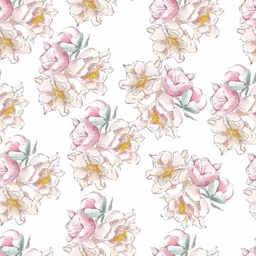Flowers pattern seamless peonies on a white background. for fabrics and textiles © Евгения Юшина
