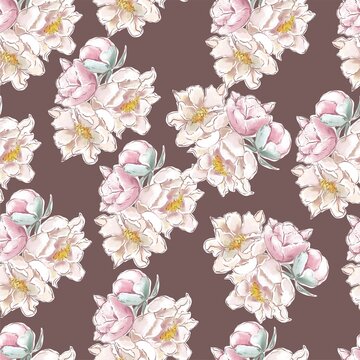 Flowers pattern seamless peonies on a pink background. for fabrics and textiles © Евгения Юшина