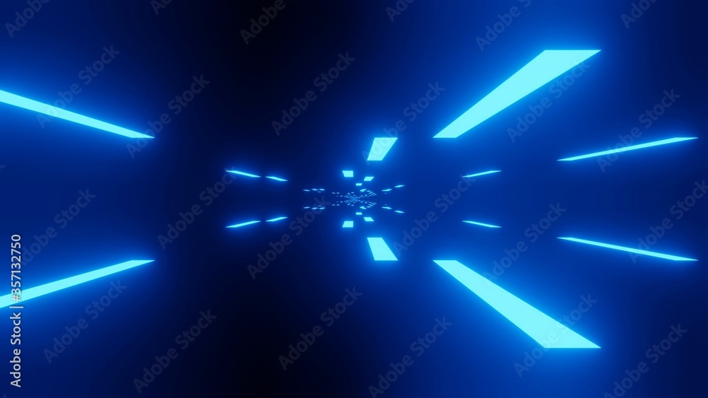 Sticker 3D illustration of blue futuristic sci-fi techno lights-cool background