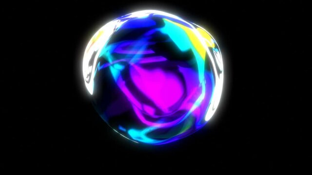 Bubble on black. Bright rainbow color. Able to loop seamless 4k