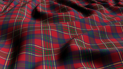 Scottish plaid Green red checkered classic tartan check seamless fabric. 3D Rendered.
