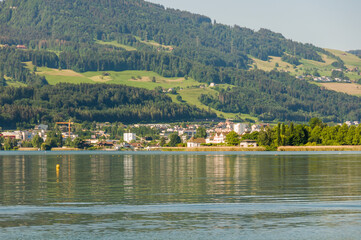 Rapperswil, Zürichsee, Obersee, Seeufer, Schilf, See, Seedamm, Holzsteg, Naturschutz, Oberer Zürichsee, Wasservögel, Jona, Schifffahrt, Hurden, Pfäffikon, Sommer, Schweiz