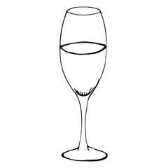 Hand drawn doodle glass. Contour sketch. Vector transparent illustration isolated on white background. Decoration for cards, banner, posters, prints, emblems.