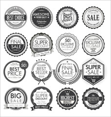 Retro vintage sale badges and labels collection