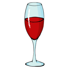 Hand drawn doodle glass. Contour sketch. Vector color illustration isolated on white background. Decoration for cards, banner, posters, prints, emblems.