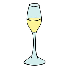 Hand drawn doodle glass. Contour sketch. Vector color illustration isolated on white background. Decoration for cards, banner, posters, prints, emblems.