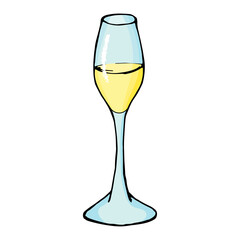 Hand drawn doodle glass. Contour sketch. Vector color illustration isolated on white background. Decoration for cards, banner, posters, prints, emblems.