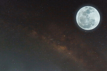 Fototapeta na wymiar Full moon and milky way on the sky.